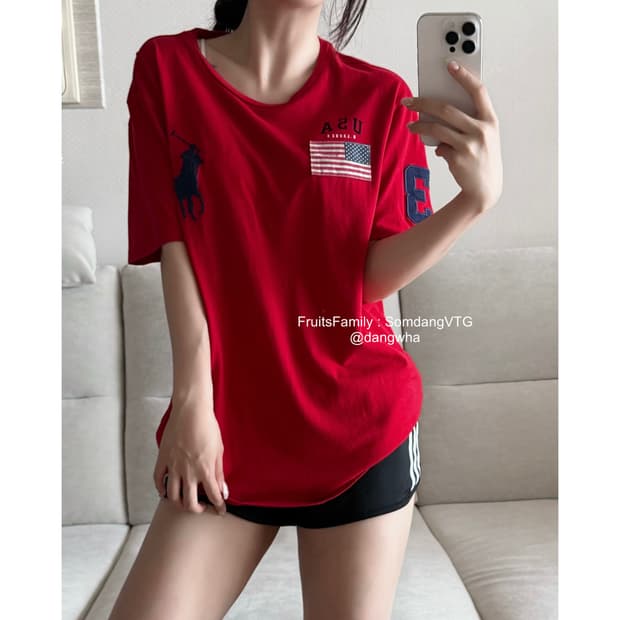 폴로 랄프로렌 빅포니 성조기 레드 라운드 반팔