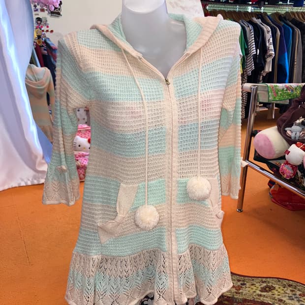 빈티지 솜사탕 폼폼 니트 후드집업