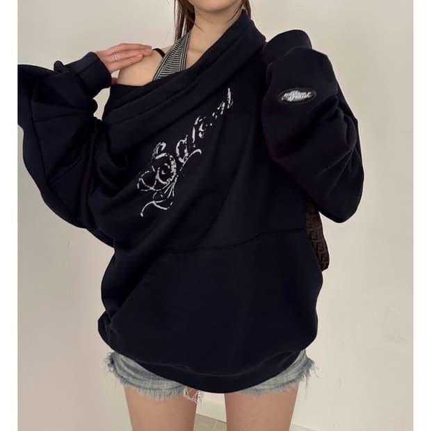 사토미라디오 드레이프 후디 네이비