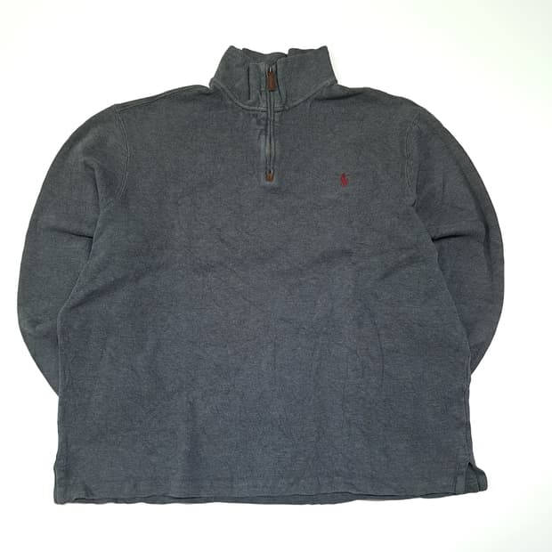 CL325 XL 폴로 00s 코튼 가죽풀러 차콜그레이 하프집업 니트
