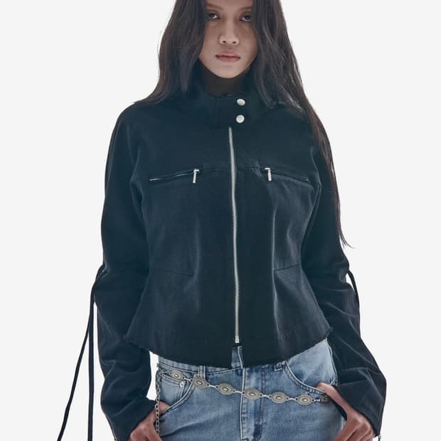 플레이스스튜디오 데미지 빈티지 워싱 스트링 라인 코튼 집업 자켓