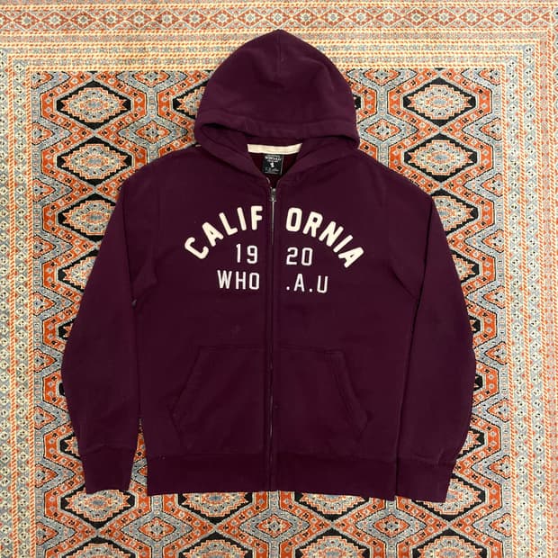후아유 캘리포니아 스펠로고 버건디 기모 후드집업 남성L