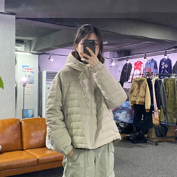 빈티지 후디 스트링 베이지 경량패딩 B3268