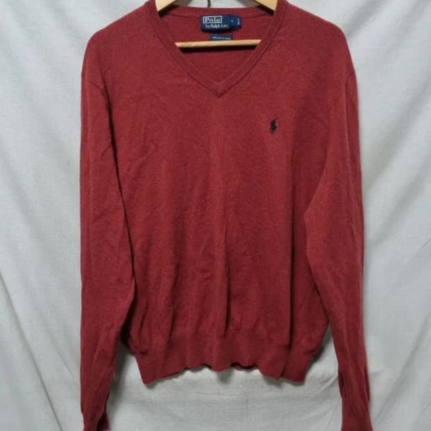 폴로 랄프로렌 메리노울 브이넥 니트 레드 XXL