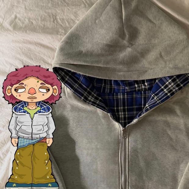 빈티지 체크 후드집업 오트밀