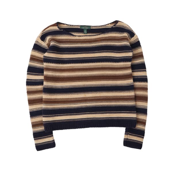 로렌 랄프로렌 베이지 스트라이프 보트넥 니트