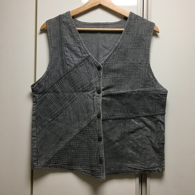 빈티지 베스트 조끼 청 패치워크 모리걸 하구미 히피