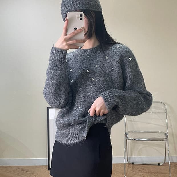 진주가디건+비니 set