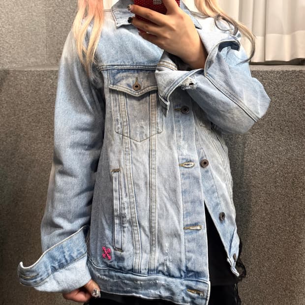 OFF-WHITE big logo washing denim jacket
