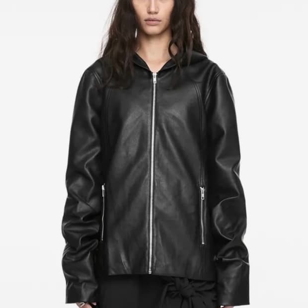 나체 후드 레더 자켓
