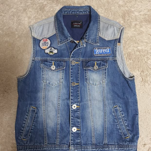 후부 데님 조끼
