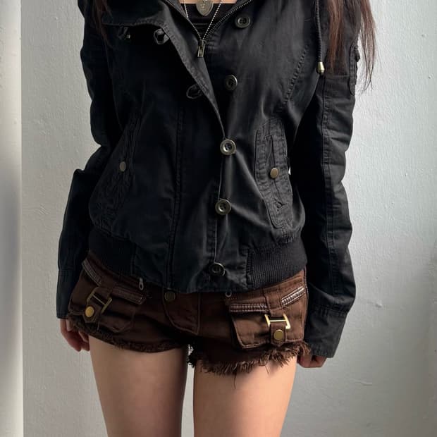 Vintage Black Button Hood Jacket