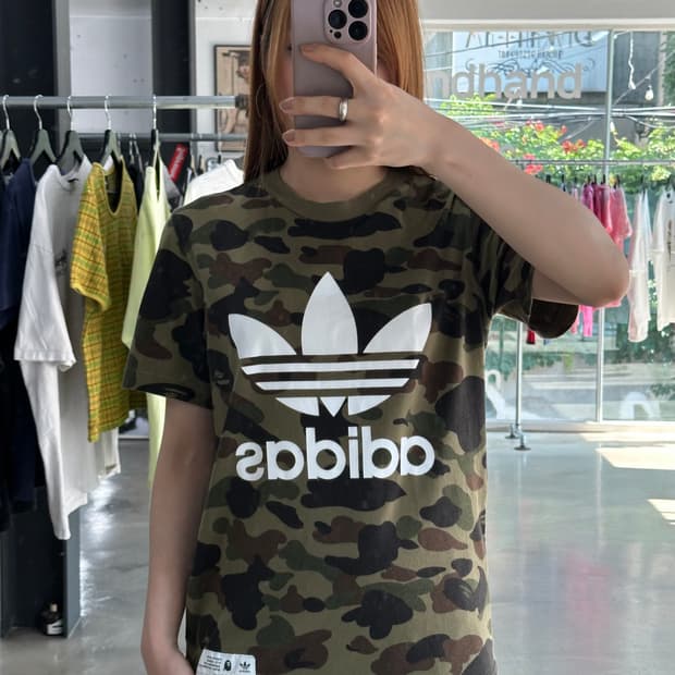 베이프 X 아디다스 아디컬러 카모 티셔츠 녹계