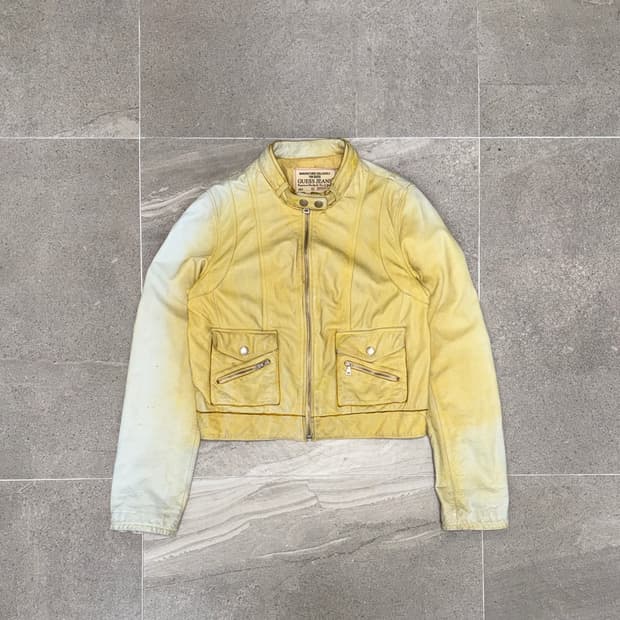 GUESS aging yellow cow skin biker jacket