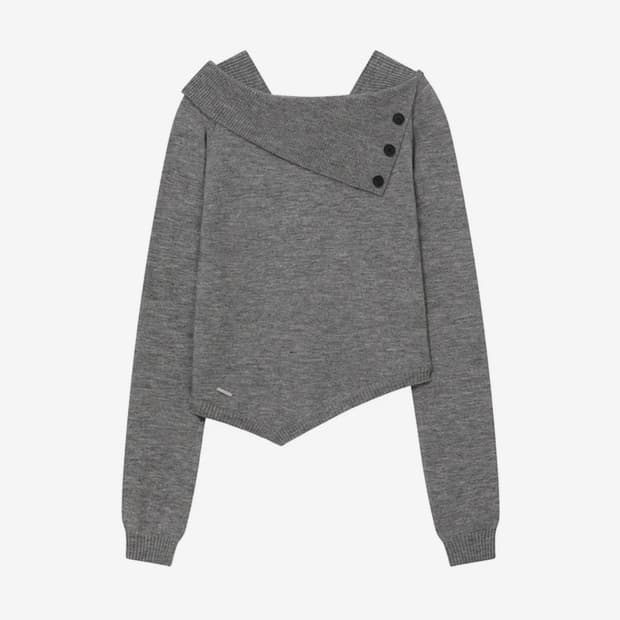 택ㅇ)미세키서울 오블리크 라인 버튼 니트 그레이