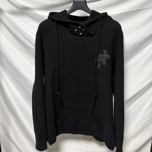 [S+급/XL] 크롬하츠 VIC 레더패치 캐시미어 니트 후드티