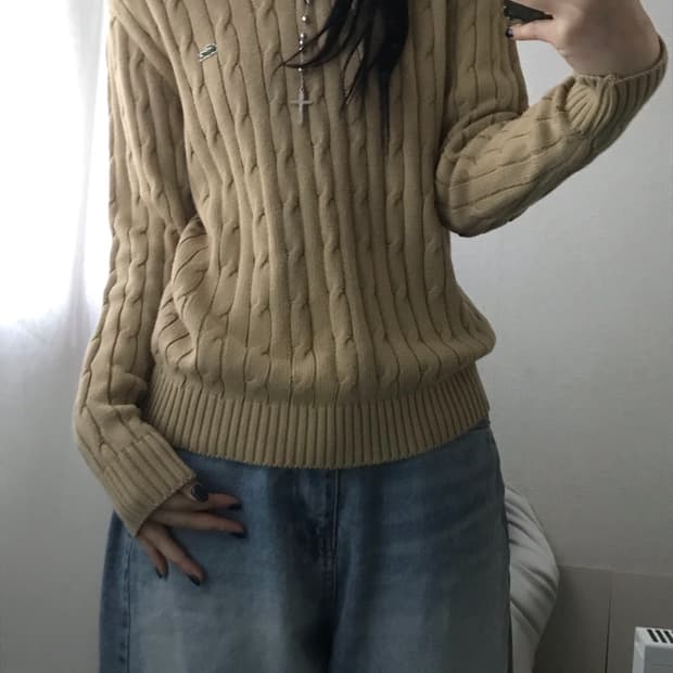 라코스테 베이지 케이블 니트