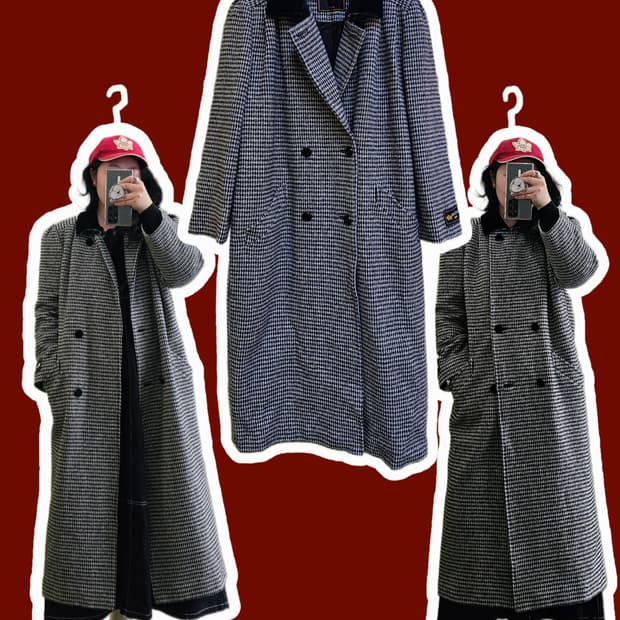 Maduson 하운드투스체크 앙고라 더블 롱코트