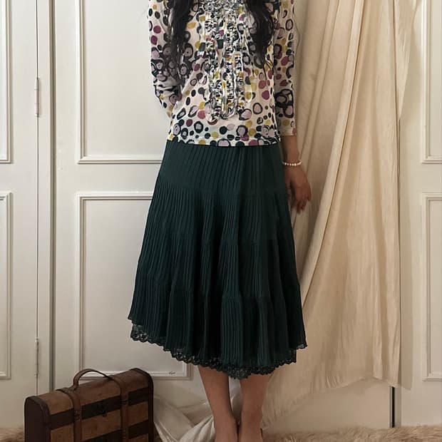 green tiered midi skirt