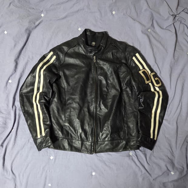 돌체앤가바나 DG 로고 가죽 라이더 자켓 블랙