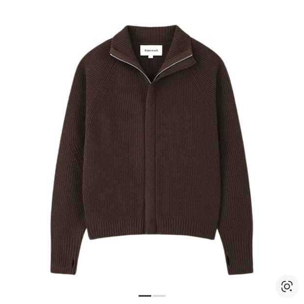 토니웩 슈퍼 파인 메리노 울 플래킷 집업 니트 다크브라운 M(새상품)