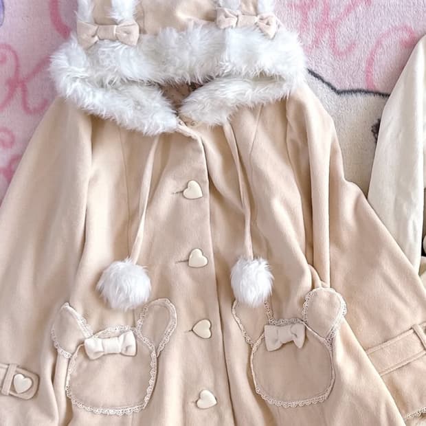 라떼갸루 코트 디마럽 Deary 우사미미 케이프 리즈리사 큐롯 아가일니트