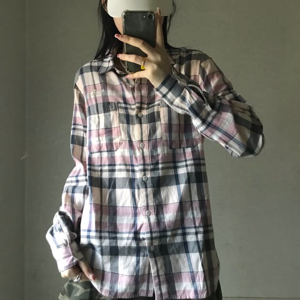 노스페이스 연핑크 체크셔츠