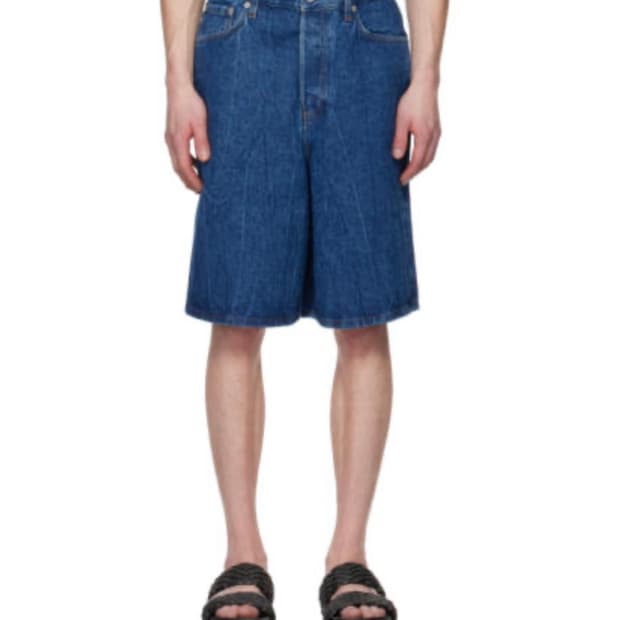 드리스반노튼 Blue Faded Denim Shorts