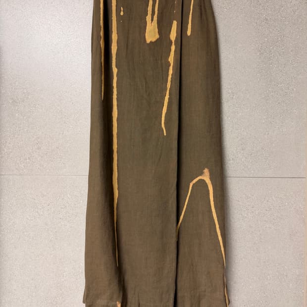 브라운 카키색 워싱 얇은 롱스커트 랩형 나염 린넨혼방