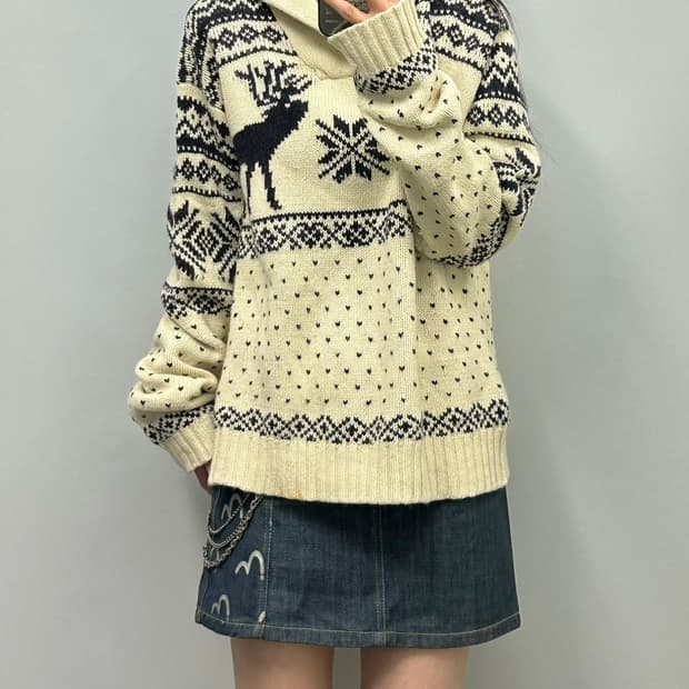 폴로 랄프로렌 아이보리 노르딕 숄카라 니트