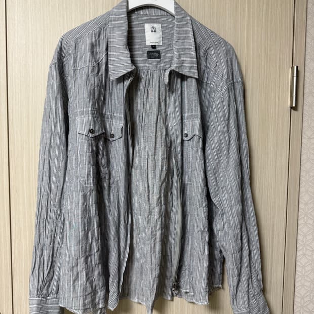 [3]폴리테루 25fw 집업셔츠 스트라이프 그레이