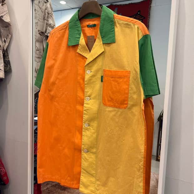Benetton 베네통 멀티 컬러 오픈 카라 반팔 셔츠 