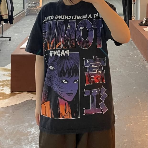 빈티지 이토준지 토미에 그래픽 블랙 반팔 H2499