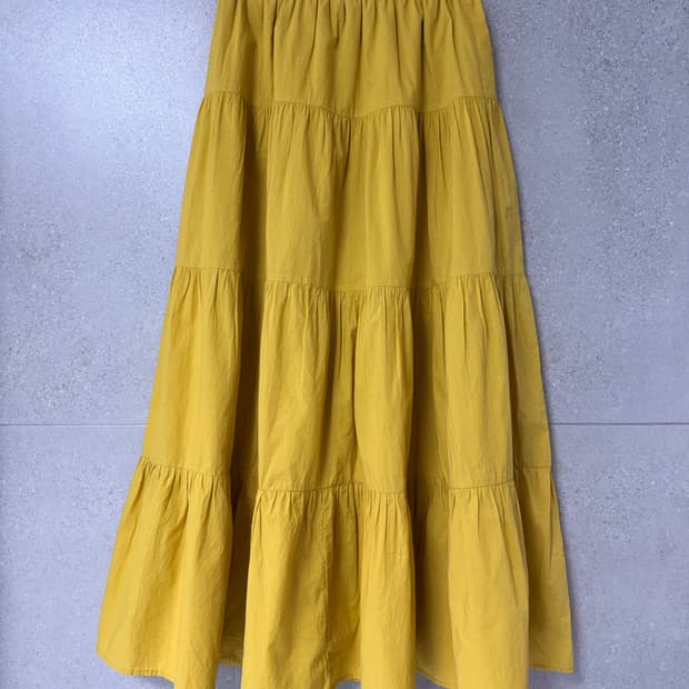 노란색 캉캉 롱 스커트 5단 머스타드