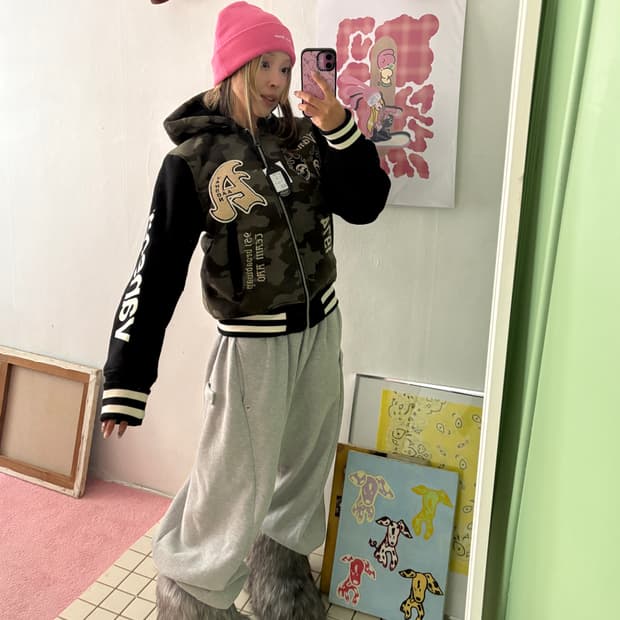 x AAO crop varsity jacket 크롭 바시티 자켓