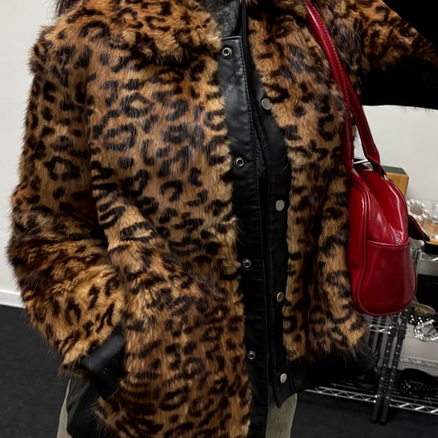 올드 빈티지 레오파드 퍼 레더 자켓