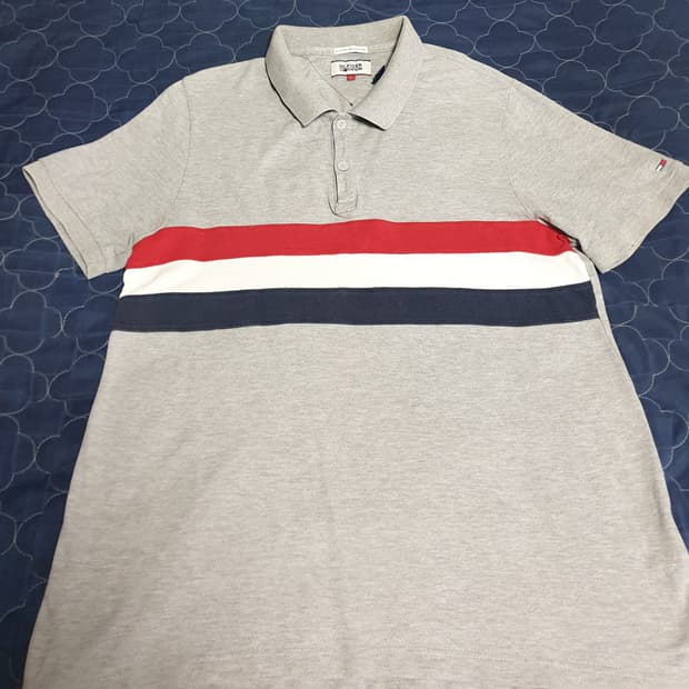 (빈티지) 타미힐피거 데님 우먼 반팔 카라티 그레이 (L)