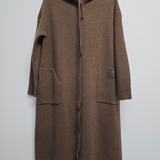 SJSJ 브라운 롱 후드 가디건 모캐시미어 혼방