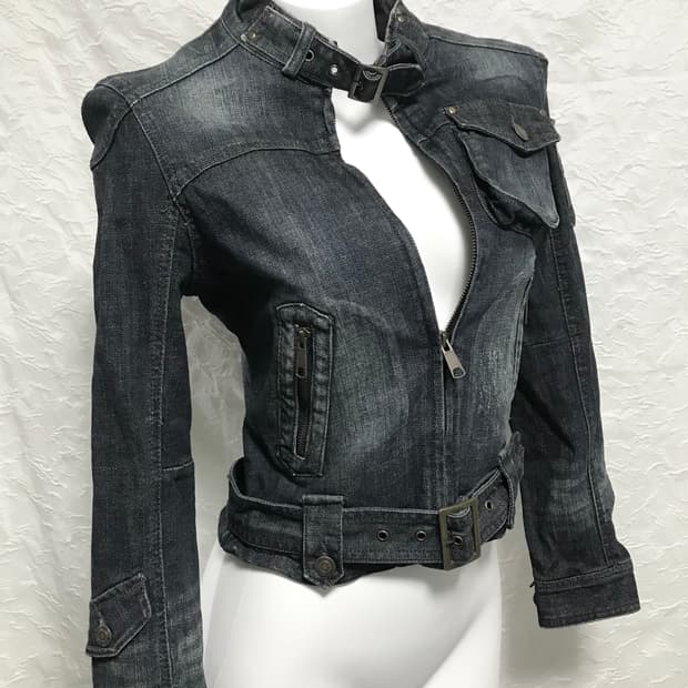 빈티지 00s y2k 카고 포켓 바이커 데님 자켓