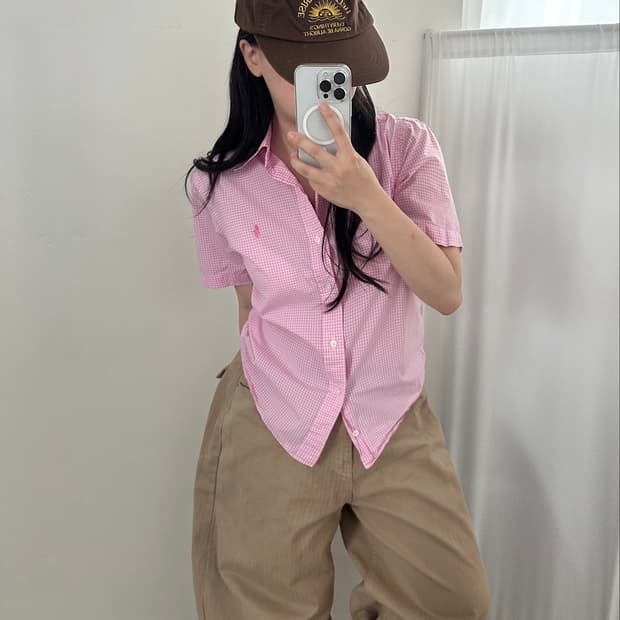 랄프로렌 핑크 깅엄 체크 반팔 셔츠