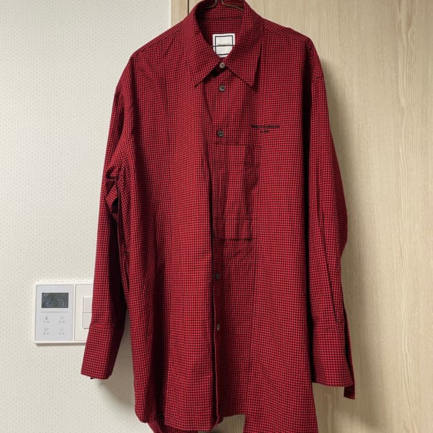 48사이즈, 우영미 레드 깅엄 레이어드 체크셔츠
