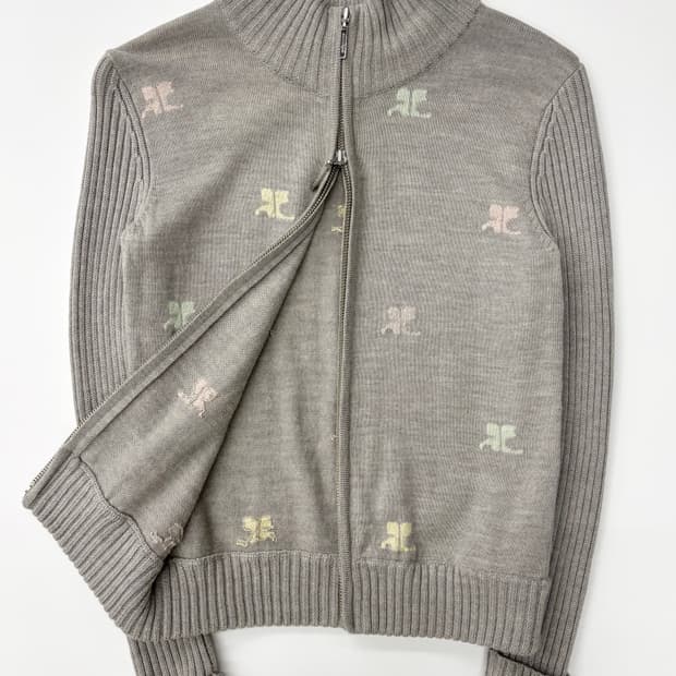 Courreges 꾸레쥬 로고 그레이 니트 집업