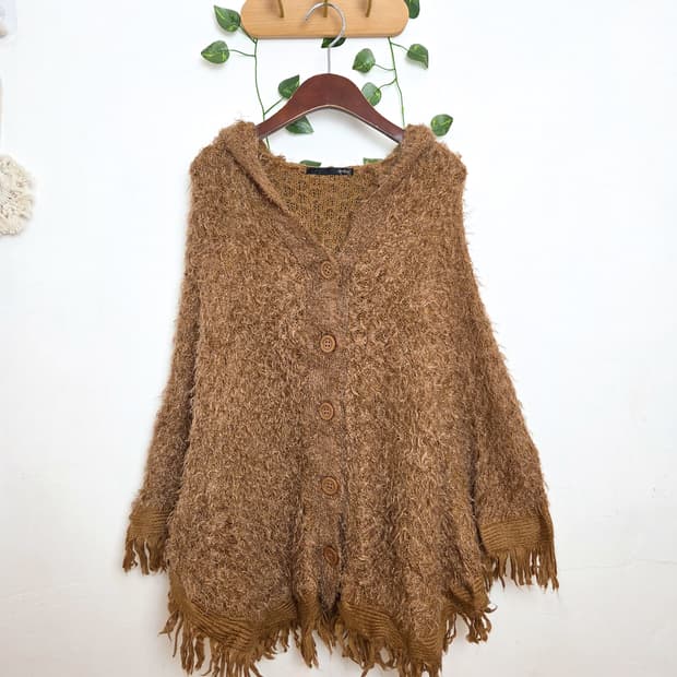 테디베어 후드 케이프 가디건