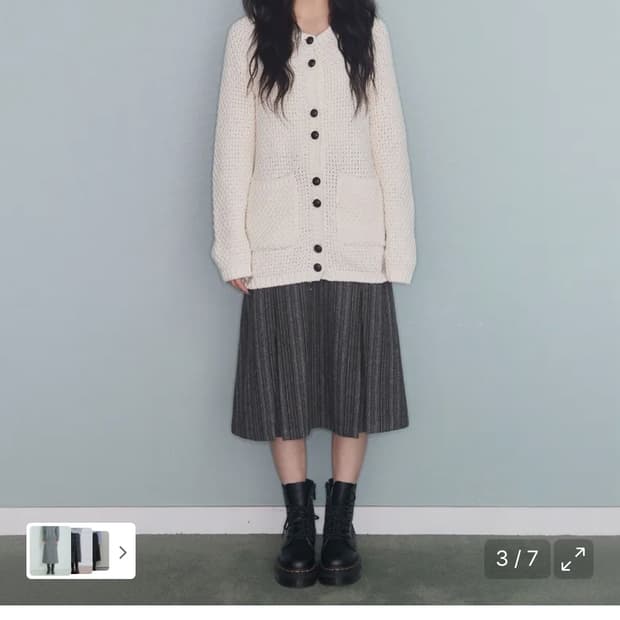 미레코 PLEATED PATTERN MIDI SK KHAKI GREY