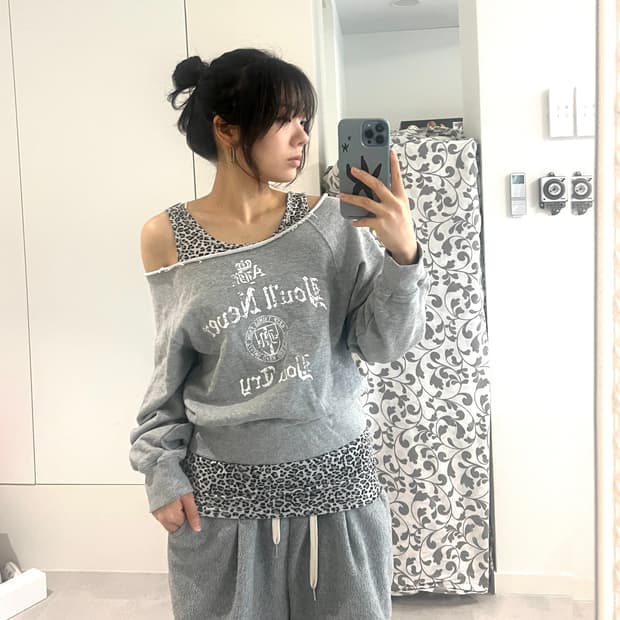 그레이 호피 오프숄더 2pc