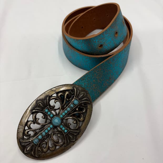 빈티지 터키석 크로스 웨스턴 레더 벨트