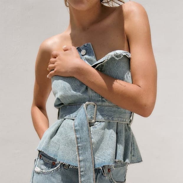 자라 데님 오프숄더 크롭탑 M 새상품