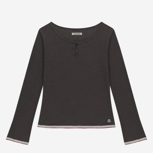 코이세이오 아일렛 레이스 롱슬리브 브리운