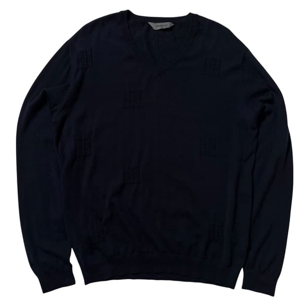 지방시 캐시미어 100% 4G패턴 V넥 니트 네이비