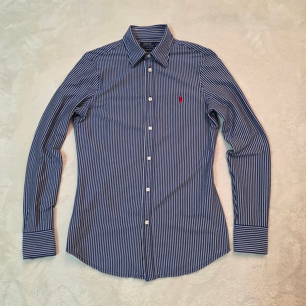 (S)여성 폴로 슬림 스트라이프 셔츠 남방